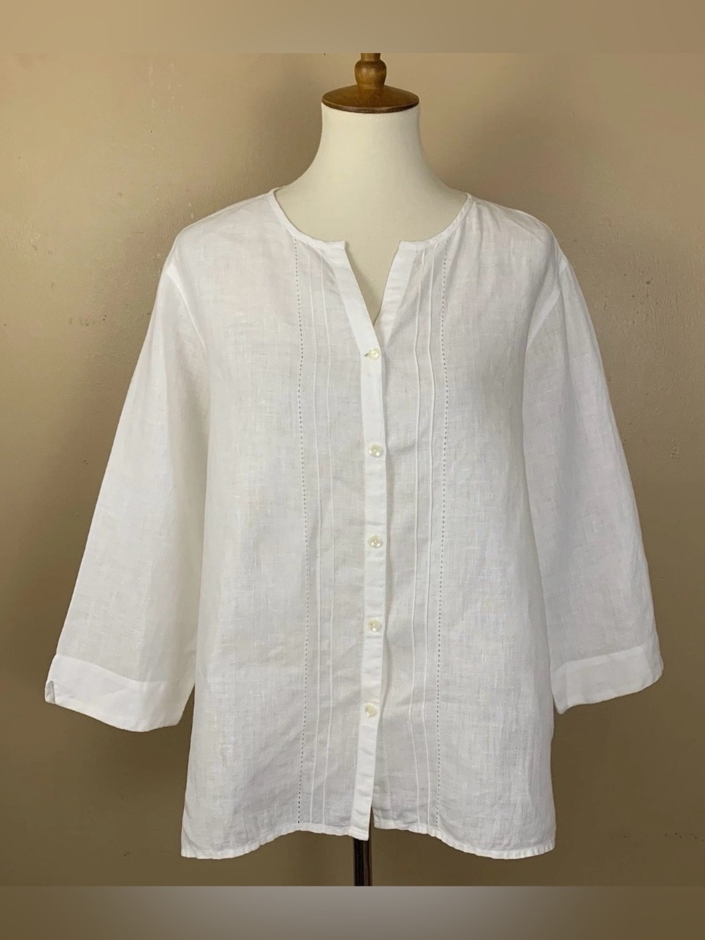 Liz Claiborne Shirt Womens XL Ivory 100% Linen Button Up Casual Liz Sport Top